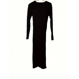 Vintage Long Sleeve Sweater Dress | Women’S Mid-Length, Waist-Cinching, Slim-Fitting Bodycon V-Neck Dress for Autumn and Winter, Perfect as Coat Matching Inner Wear