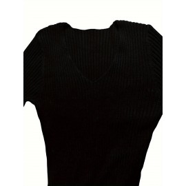 Vintage Long Sleeve Sweater Dress | Women’S Mid-Length, Waist-Cinching, Slim-Fitting Bodycon V-Neck Dress for Autumn and Winter, Perfect as Coat Matching Inner Wear