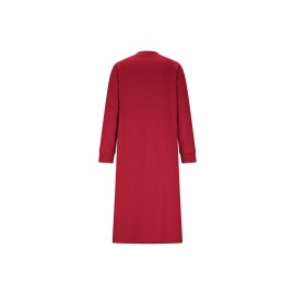 Fashion Women’S Solid Color Long Sleeves Drop Neck Gathering Dress | Black Gray Khaki Red, V-neck, Midi Length, Three Quarter Sleeves, Casual Style, USMIXI Brand