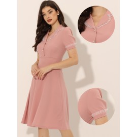 Vintage Midi Dress for Women’s Work Doll Collar Dresses