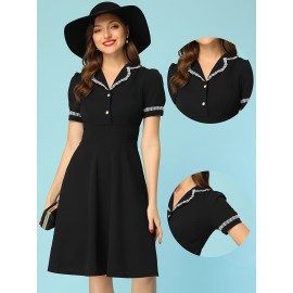 Vintage Midi Dress for Women’s Work Doll Collar Dresses