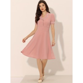 Vintage Midi Dress for Women’s Work Doll Collar Dresses
