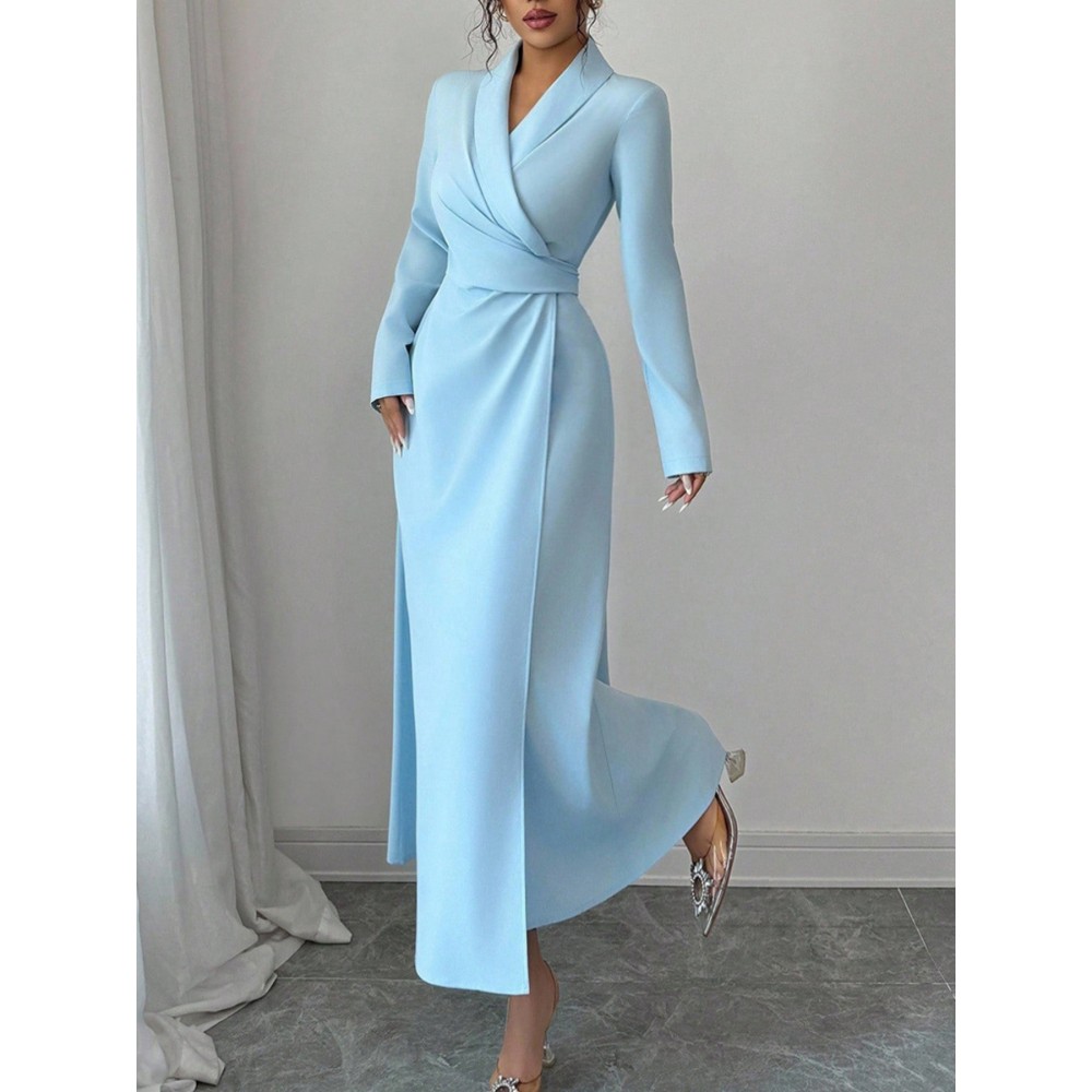 Wrap Waist Slim-Fit Dress Women’s Elegant Long Sleeve Cardigan A-Line Outfit