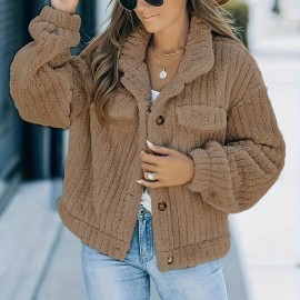 Women's Solid Faux Fur Trucker Jacket - Casual Long Sleeve Winter Coat for Fall & Winter
