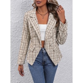Elegant Double Breasted Open Front Blazer for Women - Slim Fit, Long Sleeve, Perfect for Office and Work