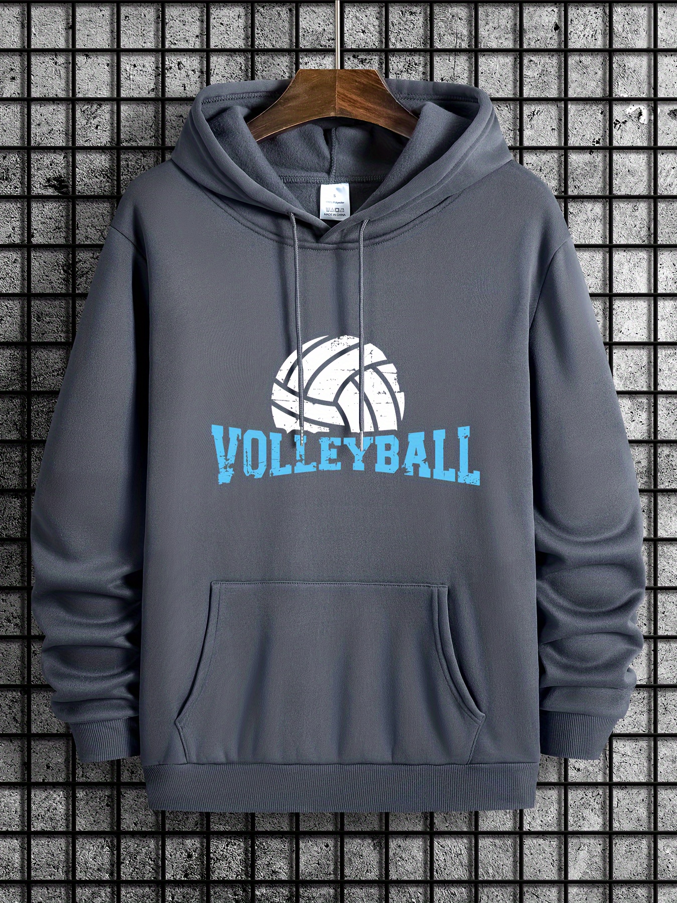 volleyball print hoodie cool long sleeve hoodies with drawstrings for men mens casual creative graphic design pullover hooded streetwear sweatshirt with kangaroo pockets for fall and winter as gifts details 18